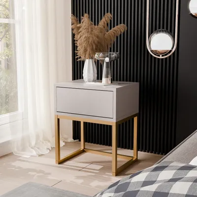 Produktbild von IDOHOME-Nachttisch MILO S Kaschmir mit Schublade Push To Open auf Gold Metallgestell fürs Schlafzimmer Nachtschrank