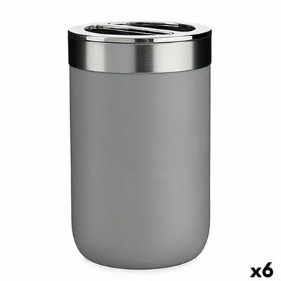 Obrázek produktu pro Držák na zubní kartáčky šedý plast stříbrné barvy 7,7 x 11,2 x 7,7 cm (6 kusů)