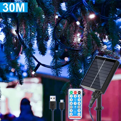 Produktbild von Clanmacy 30M 300LEDs Solar Lichterkette 8 Beleuchtungsmodell Garten Party Weihnachten Deko Kaltweiß