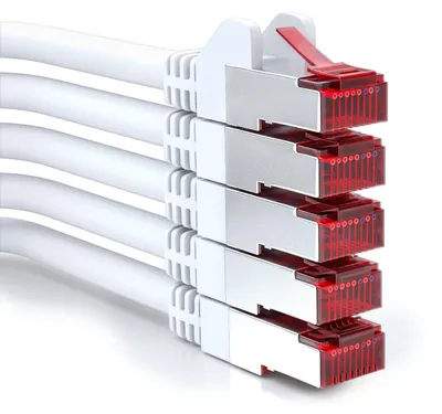 Produktbild von deleyCON 2m CAT6 Patchkabel RJ45 S/FTP PIMF, 5 Stück - Weiß