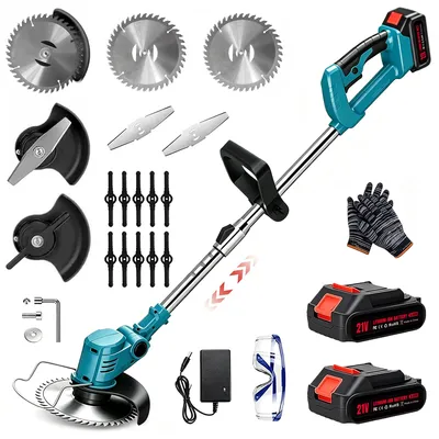 Produktbild von Akku-Rasentrimmer,21V Akku und Ladegerät,Cordless Weed Wacker,90° Trimmwinkel,Teleskop-Stiel & Zusatzhandgriff,Mit Rädern schiebbar