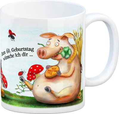 Produktbild von Viel Glück zum 60. Geburtstag Kaffeebecher Tasse Glückwunsch Glücksbringer