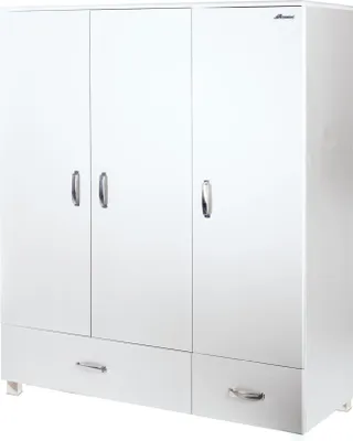 Produktbild von Miami - Kleiderschrank 3türig mit 2 Schubladen, inkl Kleiderstange und 4 Böden, Soft-Close, Autometallic Lackierung, chromfarbene Griffe, Füsse und Logo aus hochwertigem Autoschriftzug, light grey