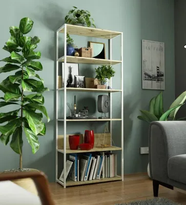 Produktbild von Metallregal 80 cm TOMIRAN - weiß / Artisan Eiche