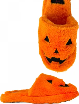 Produktbild von Orange Kreepy Cozy Jack Plüsch Hausschuhe für Halloween Größe: 41-42