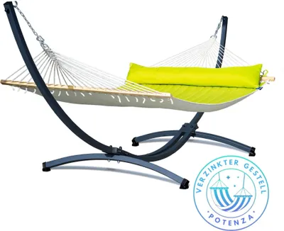 Produktbild von Potenza Outdoor Panama Hängematte mit Verzinkter Gestell für 2 Personen I Stabhängematte XXL 210x140, 200kg I Hängemattengestell 220kg, wetterfest