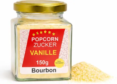 Obrázok produktu pre Prémiový vanilkový cukor 150 g v sklenenej nádobe na vanilkový popcorn a dezerty