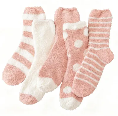 Obrázek produktu pro Dámské huňaté ponožky, teplé, růžové, velikost 36-42, sada 5 kusů