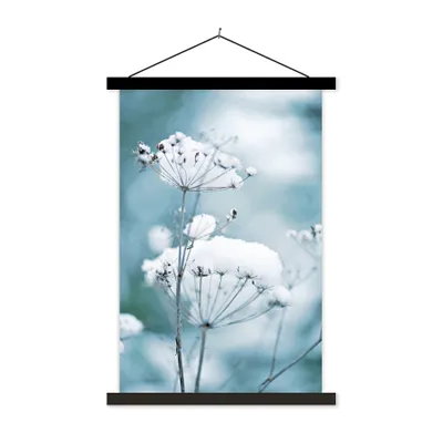 Produktbild von MuchoWow® Textilposter Schnee - Blumen - Winter - Zweige 120x180 cm mit schwarzem Rahmen - Fotos