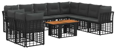 Image de Ensemble de canapés de jardin vidaXL, 11 pièces, noir et gris foncé, en polyrotin