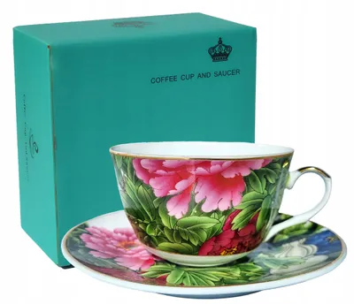 Zdjęcie produktu dla FILIŻANKA 230ml Kwiaty złoty brzeg Cienka Porcelana styl vintage Yamasen