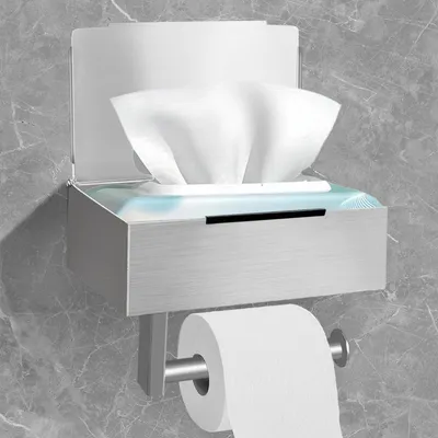 Image de Omgoods - Porte-rouleau de papier toilette avec boîte pour lingettes, sans perçage