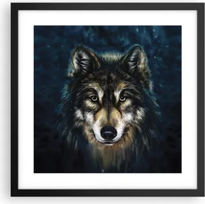 Produktbild von Gerahmtes Poster - Schwarzer Rahmen - Wolf Dunkel Grafik - 40x40 cm - Wand Bild - Wanddeko - Wandbilder - Kunstposter - Wandposter - Bilderrahmen - Bilder - Kunstdruck - P2BAC40x40-4845