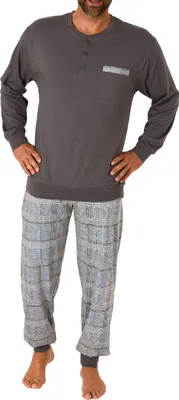 Image de Pyjama pour homme avec bordures élastiques et pantalon en jersey à carreaux - également disponible en grandes tailles - 212 90 601 ; gris foncé, 56