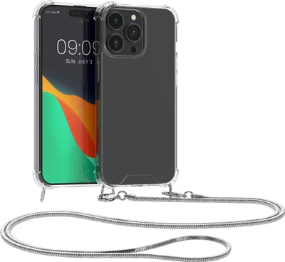 Produktbild von kwmobile Schutzhülle kompatibel mit iPhone 15 Pro - Hülle - Handykette - Silikon Handyhülle Cover Case Silber Transparent