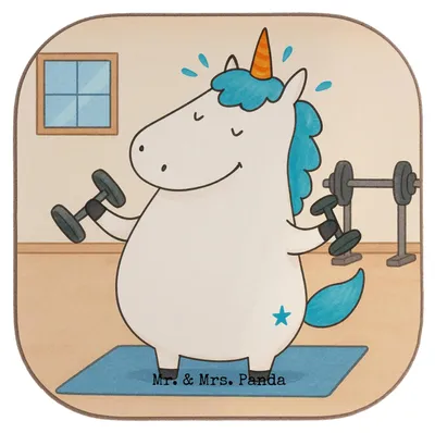 Produktbild von Mr. & Mrs. Panda Untersetzer für Gläser Einhorn Fitness Design - Weiß - Geschenk, gläseruntersetzer, Einhörner, Gym, Unicorn, Fitnessstudio, Coaster, Tischuntersetzer