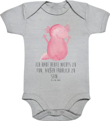 Produktbild von Mr. & Mrs. Panda babykleidung body Axolotl Hurra 3. - 6. Monat - Heather Grey - Geschenk, baumwoll strampler, Baby, Lurch, Motivation, baumwolle, Babybody, Freude