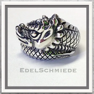 Produktbild von Edelschmiede925 Silberring 925 als Drachenkopf Ringgröße  56 geschwärzt