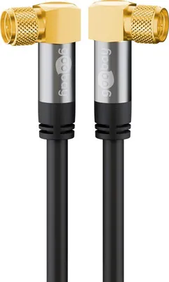 Immagine prodotto di Goobay 70567 Cavo antenna SAT (135 dB tipico), 4x schermato, 1 m, nero - placcato oro, connettore F 90° > connettore F 90°