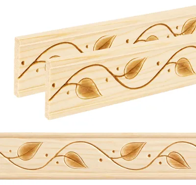 Produktbild von Holz Profilleiste in 44 x 8 x 1000 mm | 2er Set - 2 Meter | Prägeleiste aus Kiefernholz PK-711 mit 3D Blätterranke