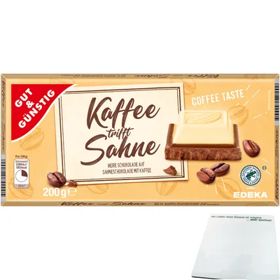 Produktbild von Gut & Günstig Kaffee trifft Sahne weiße Schokolade auf Sahneschokolade mit Kaffee (200g Tafel) + usy Block