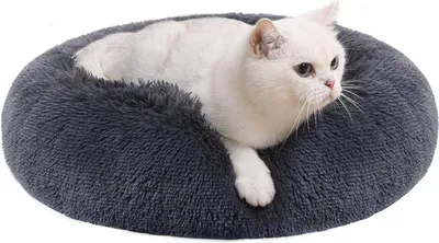 Produktbild von Feandrea Hundebett flauschig, Katzenbett, Donut Kissen, waschbar, Polsterung in der Mitte herausnehmbar, Langer Plüsch, 50 cm Durchmesser, dunkelgrau