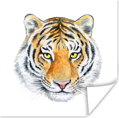 Produktbild von MuchoWow® Poster Tiger - Gelb - Kopf 100x100 cm - Babyzimmer