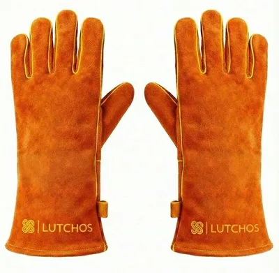 Produktbild von Unyqoos® LUTCHOS Ofen- & Grillhandschuhe, 5-Finger-Design aus mit Baumwollfutter, braun, hitzebeständig bis 500 °C, 36×10 cm, 2 Stück