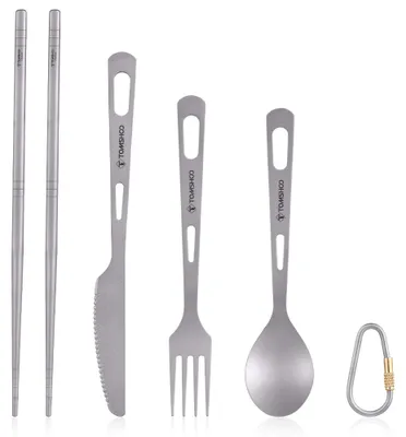 Obrázok produktu pre TOMSHOO titánové príbory, nôž, vidlička, lyžica, ľahká titánová kempingová sada príborov s taškou na cestovanie, piknik, turistiku