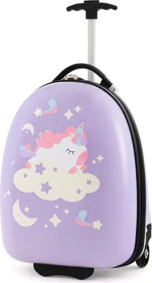 Produktbild von GOPLUS Kinderkoffer, Kids Trolley, Kindergepäck mit Rollen, Reisekoffer mit Teleskopgriff, Hartschalenkoffer für Kinder, Kindertrolley Farbwahl (Hellviolett-Einhorn, 16")