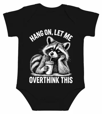 Imagen del producto de Camiseta para bebé con estampado de mapache, diseño divertido con la frase "Espera, déjame pensarlo", color , talla 3/6 meses