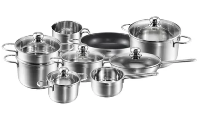 Produktbild von Kopf Topfset Josie aus Edelstahl, Induktion, Literskala, inkl. Glasdeckel, 14-teilig