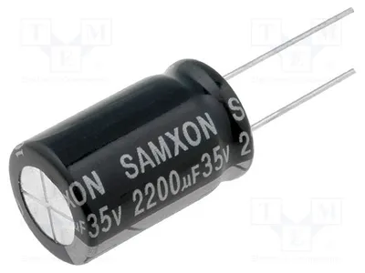 Zdjęcie produktu dla 2 kondensatory elektrolityczne o niskiej impedancji, pojemność 2200 µF, montaż przelotowy, napięcie 35 VDC, oznaczenie GT 2200U/35V