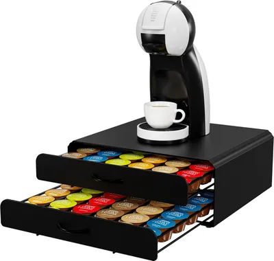Produktbild von KitchenBrothers Kaffeekapselhalter - Kapselständer - Geeignet für Dolce Gusto - 72 Kapseln - Kapselhalter - Mit 2 Schubladen - Schwarz