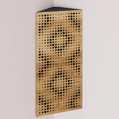 Produktbild von 2er-Pack – Schmale akustische Eck-Bassfalle mit Samtstoff | 50x23x10 cm |Reflexion - Schalldämmung | [REBAT - Eiche |Schwarz]