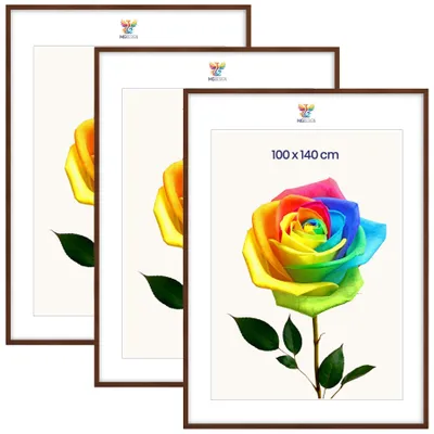 Produktbild von MG Design 3er Set Bilderrahmen Braun 100x140 cm - Posterrahmen Echtholz mit Acrylglas, verstärkte Wandaufhängung, hoch/quer