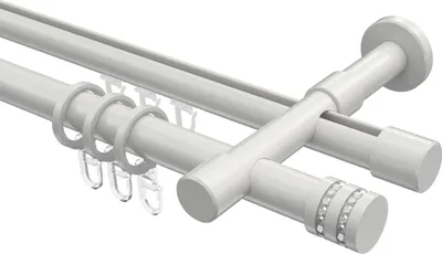 Produktbild von Interdeco Rundrohr-Innenlaufstange / Gardinenstange (Kombination) Weiß, Typ Prestige Estana (Glitzerkappe), 20 mm Ø 2-läufig, 480 cm