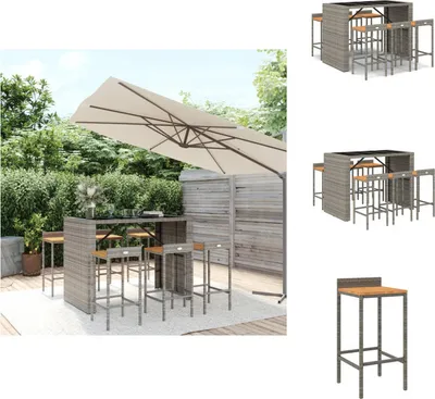 Produktbild von vidaXL 7-tlg. Gartenbar-Set Grau Poly Rattan & Massivholz Akazie - Gartenmöbel-Sets