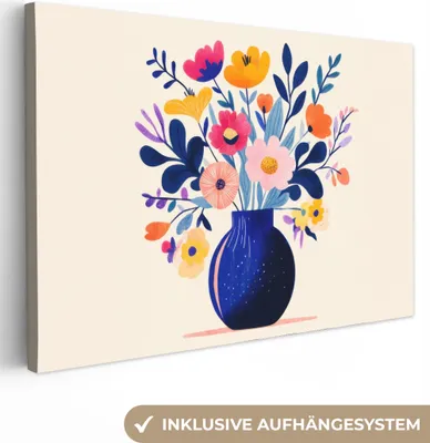 Produktbild von Leinwand Bilder 60x40 cm - Eklektisch - Vase - Blumen, Bild Modern, Wanddeko, Gemälde