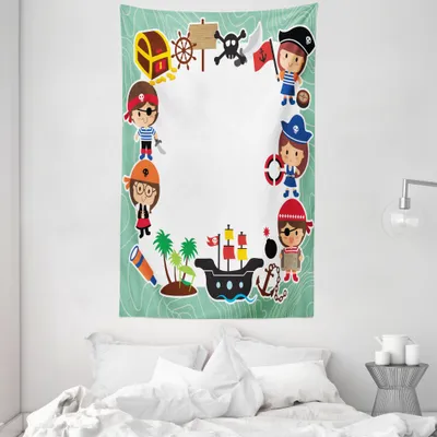 Produktbild von ABAKUHAUS Party Wandteppich und Tagesdecke, Pirate Kinder Schiff aus Weiches Mikrofaser Stoff Waschbar ohne Verblassen Digitaldruck, 140 x 230 cm, Mehrfarbig