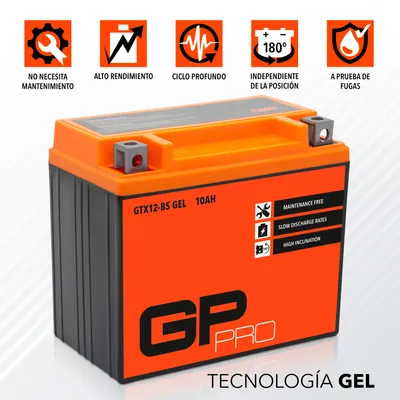 Image de Batterie gel 12V 12Ah GP-PRO GTX12-BS, batterie de démarrage pour scooter/moto, sans entretien, scellée et préchargée, compatible avec YTX12-BS / 51012
