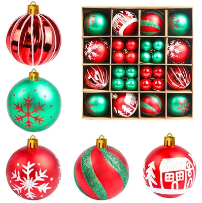 Weihnachtskugeln-Set, 44 Stück, 6 & 3 cm, rot-grün, matt & glänzend