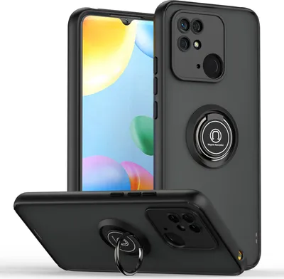 Produktbild von Redmi 10C Hülle, Ring Halter Ständer Matte Transluzent TPU Rahmen Stoßfest Schutzhülle für Xiaomi Redmi 10C Schwarz