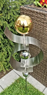 Produktbild von Skulptur Jupiter gold poliert  Kugel  Edelstahl 100 cm Beetstecker Gartenstecker Rosenkugel