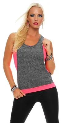 Produktbild von Damen Shirt T-Shirt 2 Farbig Sport & Freizeit kurz ; Neon Pink, Grafit S/M 36/38