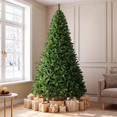 Productafbeelding van COSTWAY 270 cm kunstkerstboom, model 2132, met 2132 PVC-naalden, kerstboom met klapsysteem en metalen voet, kunstboom voor kerst, groen