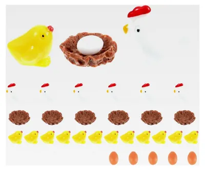 Produktbild von 34 Stück Miniatur Hühnerfiguren für Ostern - Henne, Küken, Ei aus Harz - Kleine Figuren für Osterdeko und Tischdekoration