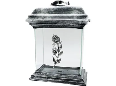 Obrázek produktu pro Madona hřbitovní lucerna Katedrála 18,5 × 26 cm – stříbrná růže