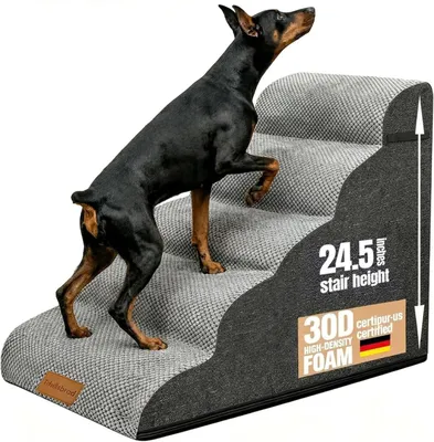 Produktbild von Hundetreppe 62 cm hoch - Antirutsch-Haustierleiter - 5 Stufen - Schaumstofftreppe
