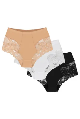 Produktbild von Wolbar dame slip 3er pack spitze miederslip shapewear figurformende y  wb184, beige-weiß-schwarz, s